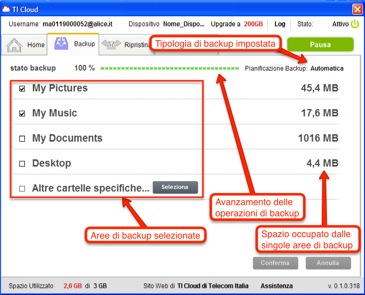 delle directory del dispositivo e sarà possibile scegliere singolarmente le directory da aggiungere alle operazioni di backup. Saranno aggiunte a backup unicamente le directory contenenti dei file.