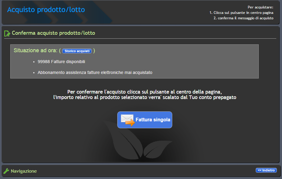 FATTURAZIONE ELETTRONICA Acquisto prodotti/lotti Cliccare