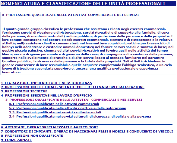 Classificazione delle professioni CP2011 CLASSIFICAZIONE DELLE PROFESSIONI CP2011 Funzione presente nel menu help della denuncia.