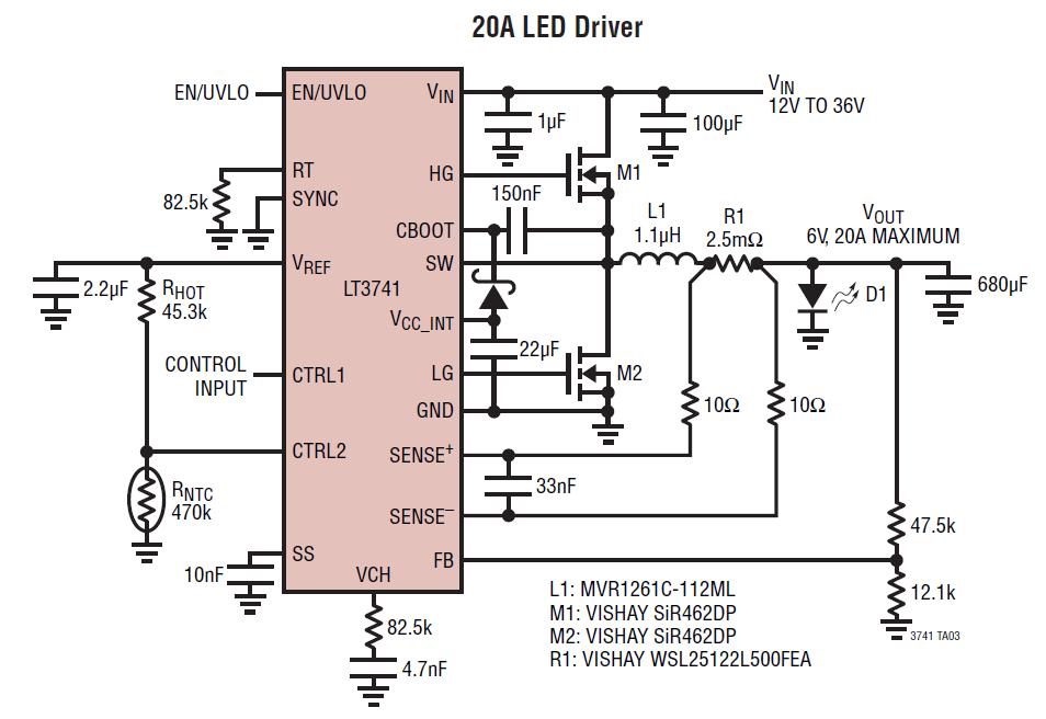 Synchronous Buck Topology Driver VIN > VLED ; Low side current feedback LED Return to