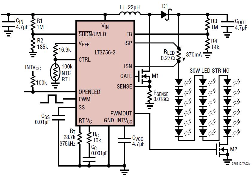 Multi Topology Driver Boost converter: VIN < VLED ; High side current feedback Vin = 12V Voltage