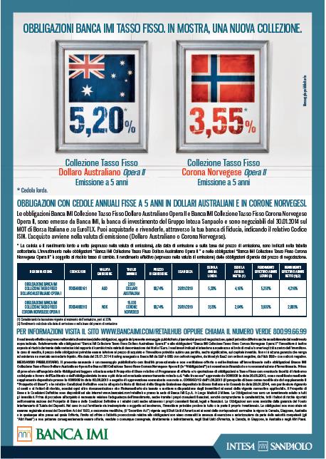 Obbligazioni Banca IMI Collezione in quotazione dal 30/01/2014 Tasso Fisso Dollaro Australiano 5 yrs cedola