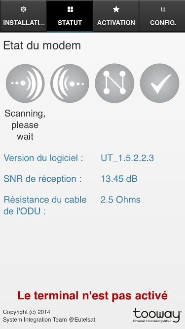 3 Tab Stato Dopo che è stata perfezionata la regolazione della parabola, il modem elabora le diverse fasi di