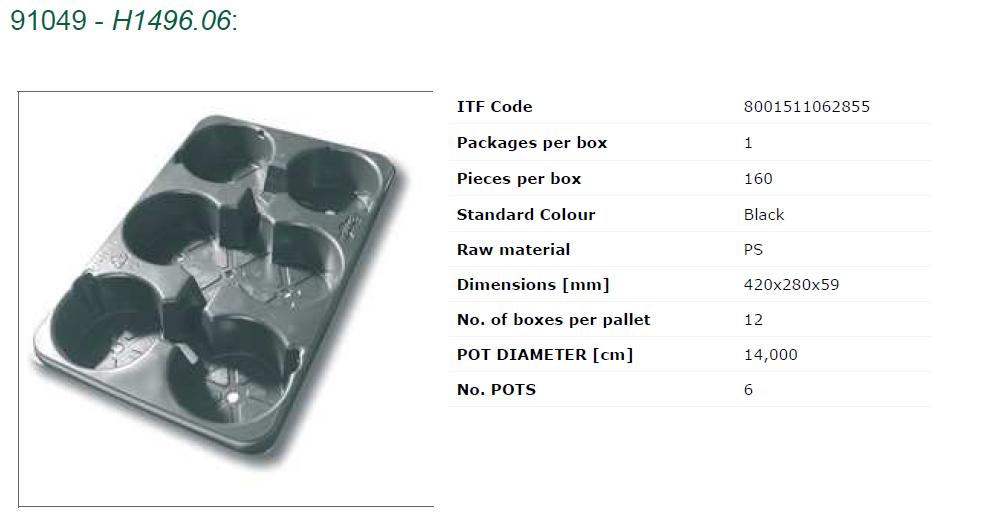 GAMME DI PRODOTTO: Portavasi - da Trasporto Foro da 15 mm Foro da 70 mm Pallet da 1050 pz Peso standard 149 gr