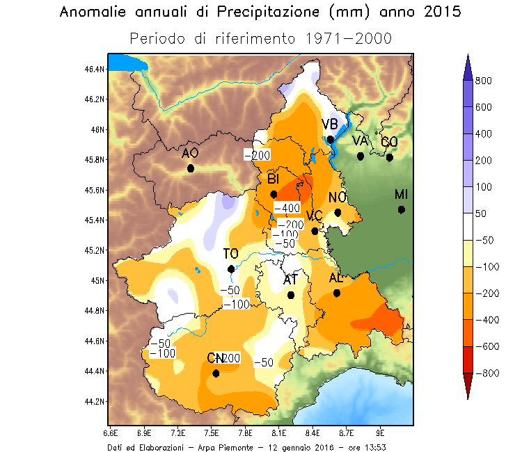 Figura 7 - Anomalia di precipitazione per l anno 2015 rispetto