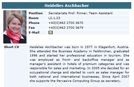 Persone a cui fare riferimento Per gli studenti del Double Degree Program: Heidelies Aschbach