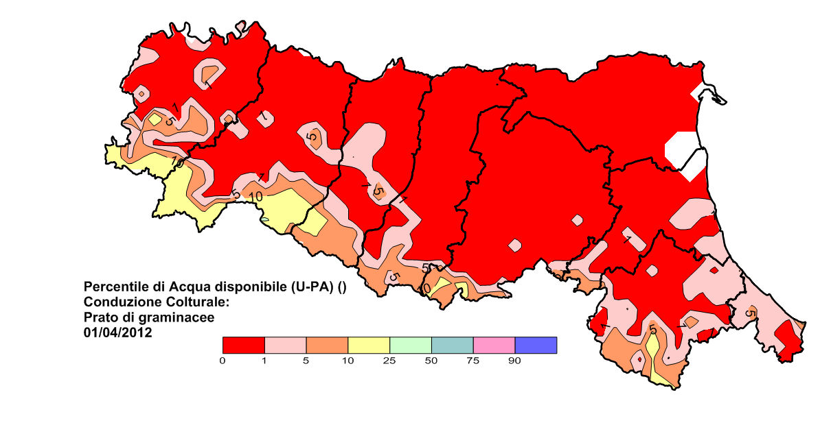 Fig. 5: Regione Emilia-Romagna: Anomalia % delle piogge cumulate rilevate in regione nel periodo ottobre 2011-29 marzo 2012.