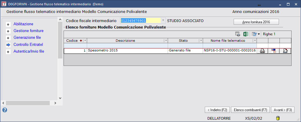 Prendere nota molto bene della cartella in cui viene salvato il file telematico per poterlo poi inviare al commercialista. Premere Generazione (Invio). Viene creato il file telematico.