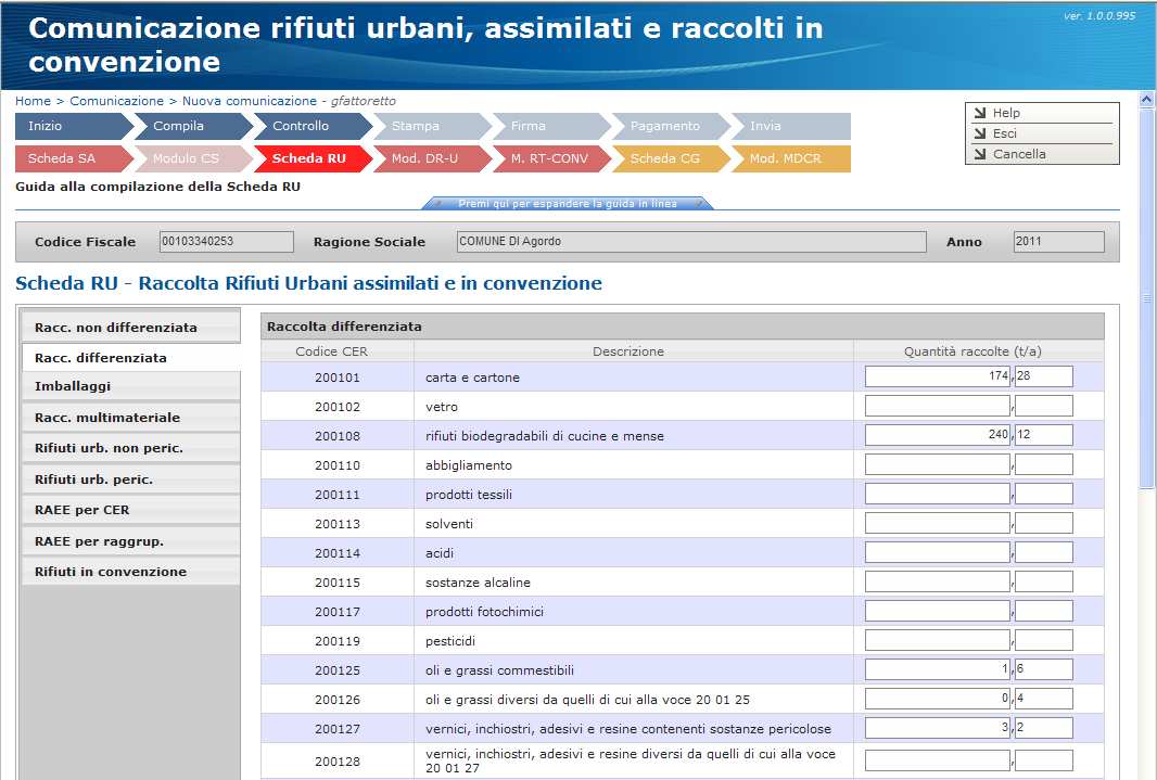 Si riportano di seguito le sezioni ove sono presenti dati non disponibili in Orso, quindi eventualmente da completare e/o integrare ai fini della corretta