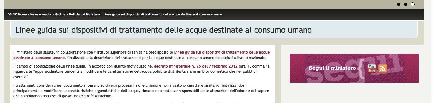 LG sui dispositivi di trattamento delle acque destinate al consumo umano