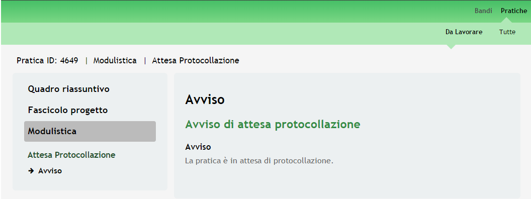 Una volta effettuato l invio della pratica non sarà più possibile modificare i dai inseriti. La domanda di contributo verrà inviata al protocollo di Regione Lombardia.