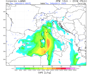 LA PREVISIONE della precipitazione per le successive 24 ore Globale ECMWF (16 km) WRF ECMWF (12 km) WRF ECMWF (3 km) Pioggia osservata