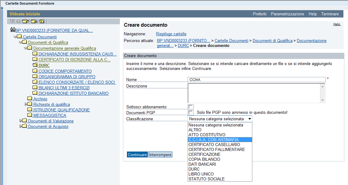 Per creare una cartella nell area documentale, è necessario operare come sopra indicato avendo l accortezza di selezionare l opzione Cartella anziché Documento (vedi Figura 9)