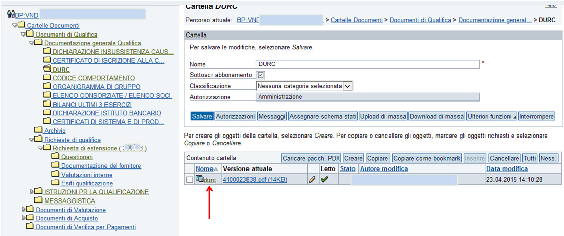 (H) Per assegnare la data di scadenza al documento è necessario cliccare sulla cartella dove è stato caricato il