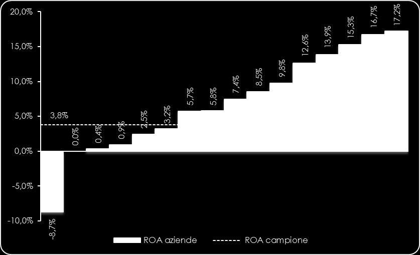 ROA aziende Fatturato aziende ROA > 0 88% ROA > ROA campione 45% Non tutte le fonderie di acciaio hanno un reddito