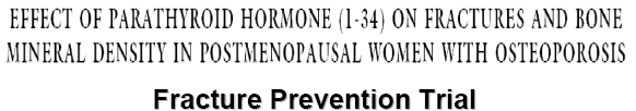 Studio multicentrico, randomizzato, placebo controllato 1637 donne con oteoporosi postmenopusale -544 placebo -541 iniezione quotidiana di 20 μg teriparatide -552 iniezione quotidiana