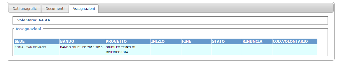 Per inserire un documento associato alla domanda del volontario, utilizzare il pulsante "Scegli file" che consente di caricare sulla scheda corrente un file presente sul proprio computer.