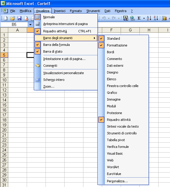 Menu: visualizza Software di produttività