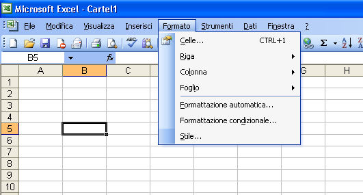 Menu: formato Software di produttività