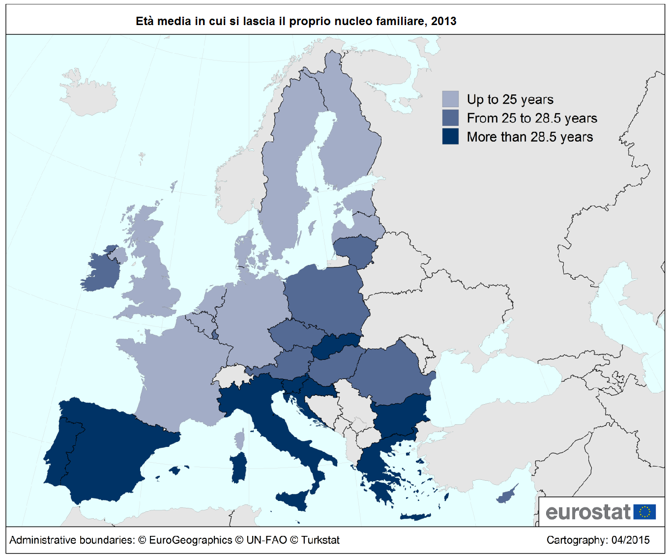 I ragazzi degli Stati Membri dell UE delle regioni nordiche lasciano prima la casa dei genitori Nell UE, l età media dei ragazzi che lasciano il nucleo familiare si è attestata a 26,1 anni nel 2013.