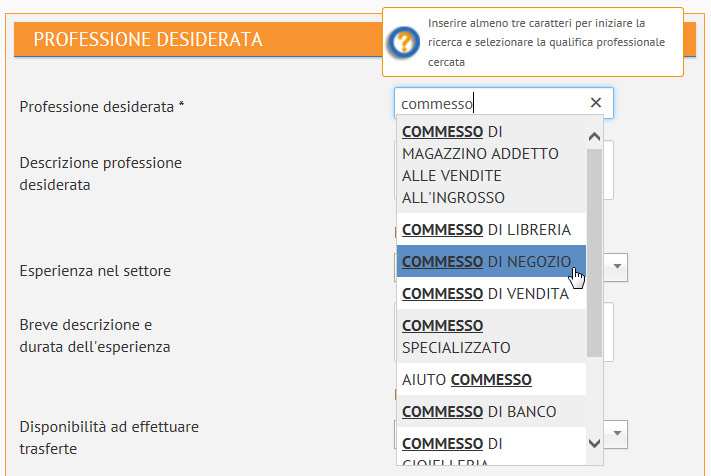 Per indicare eventuali preferenze sulle modalità di lavoro o sulle tipologie