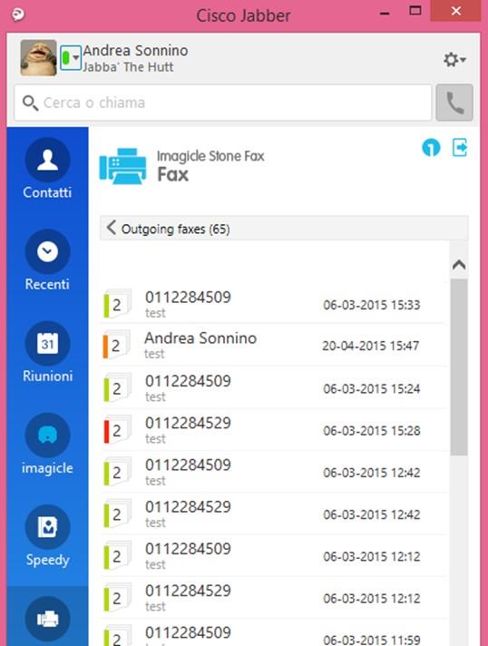 6 Fax da Cisco Jabber L'applicazione StoneFax include un gadget gratuito per Jabber, denominato Fax, che consente di inviare fax e controllare la propria casella dei fax in uscita personale.