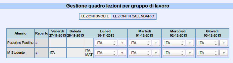 Quadro periodico: gestione orario Lezioni