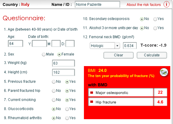 Algoritmo FRAX (centro WHO di Sheffield) Kanis JA et al.
