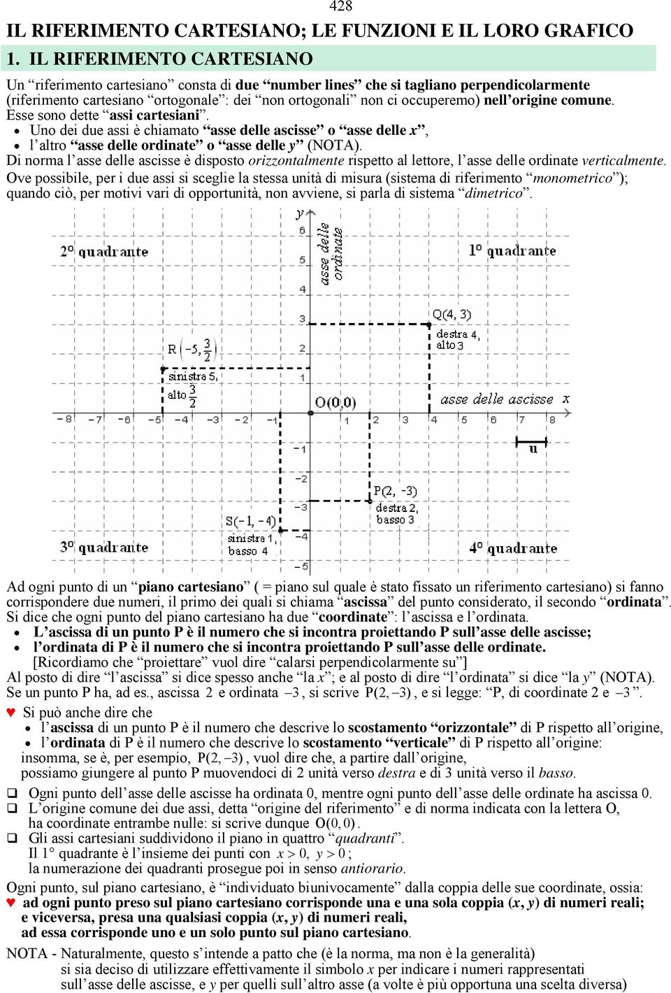 origine comune. Esse sono dette assi cartesiani. Uno dei due assi è chiamato asse delle ascisse o asse delle x, l altro asse delle ordinate o asse delle y (NOTA).