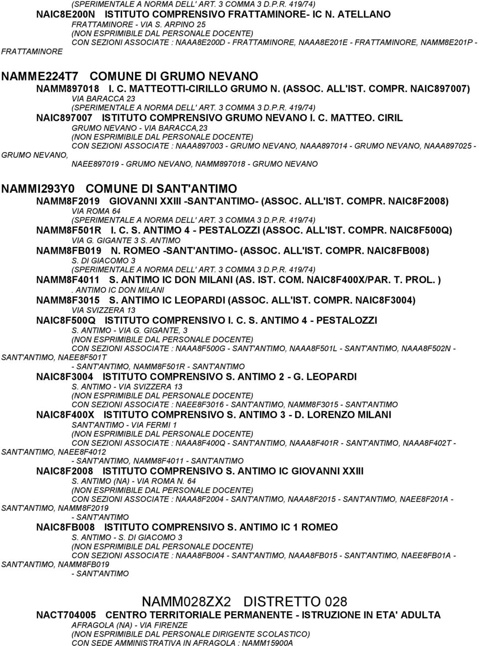 ALL'IST. COMPR. NAIC897007) VIA BARACCA 23 NAIC897007 ISTITUTO COMPRENSIVO GRUMO NEVANO I. C. MATTEO.