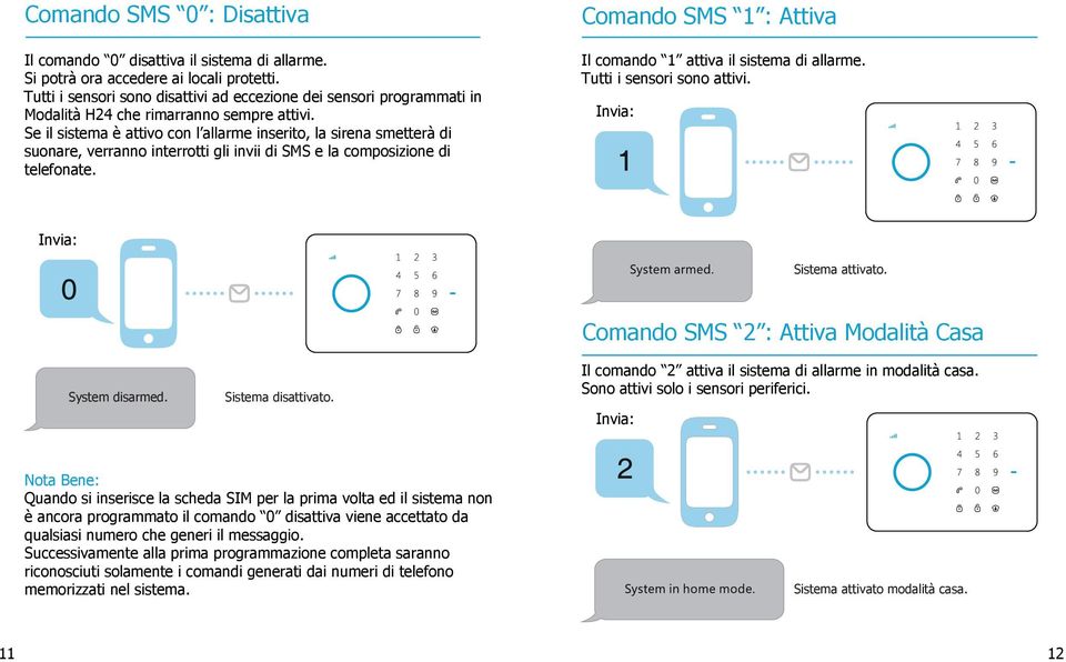 Se il sistema è attivo con l allarme inserito, la sirena smetterà di suonare, verranno interrotti gli invii di SMS e la composizione di telefonate.