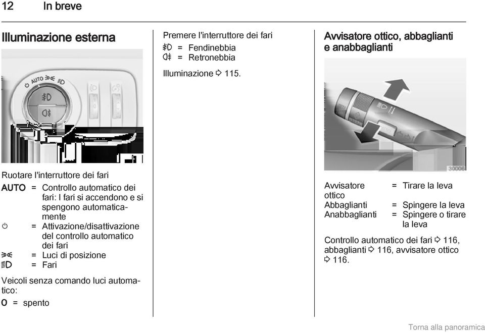 automaticamente m = Attivazione/disattivazione del controllo automatico dei fari 8 = Luci di posizione 9 = Fari Veicoli senza comando luci automatico: 7 =