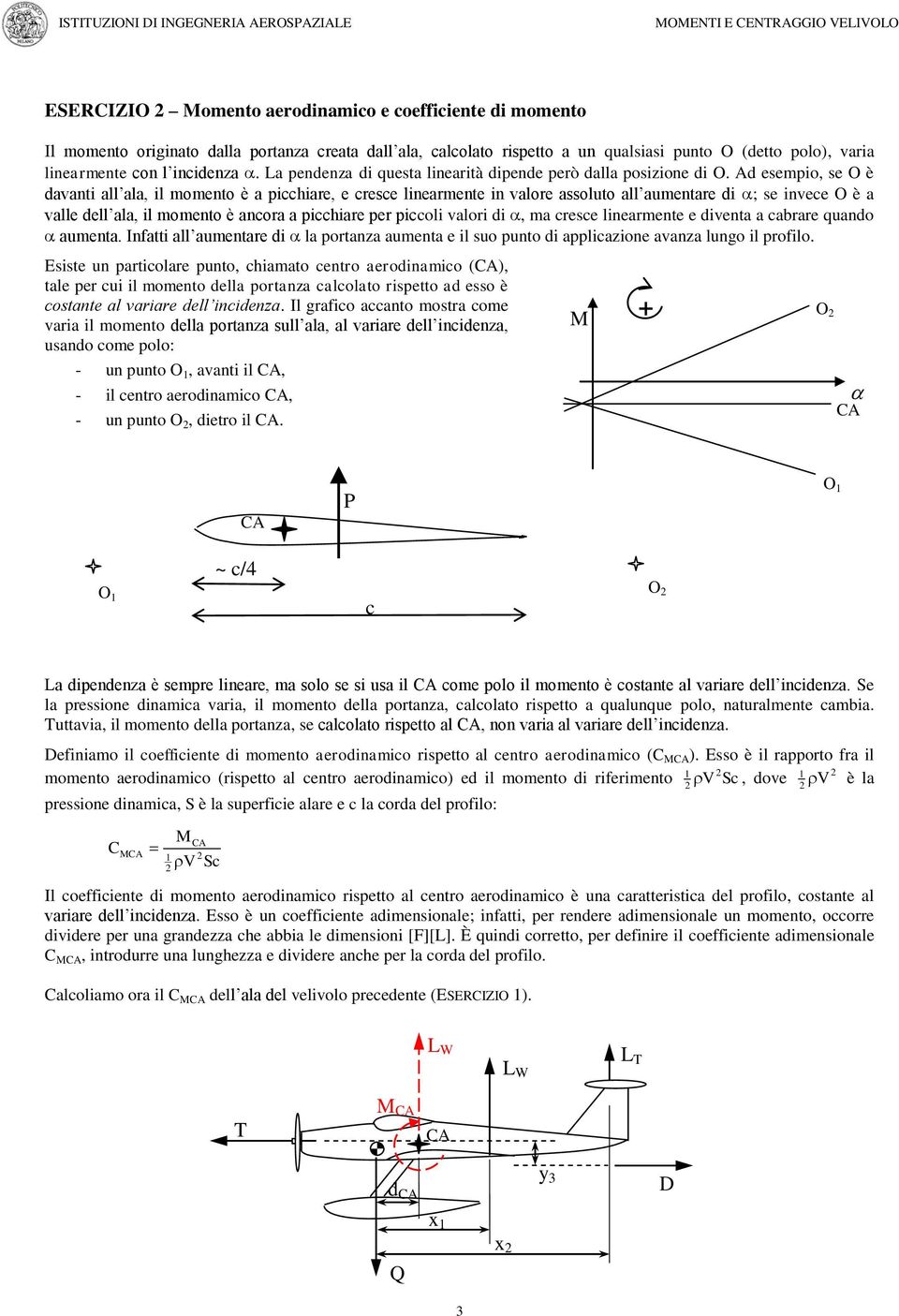 Ad esempio, se O è davanti all ala, il momento è a pihiare, e rese linearmente in valore assoluto all aumentare di ; se invee O è a valle dell ala, il momento è anora a pihiare per pioli valori di,