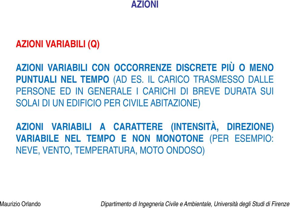 IL CARICO TRASMESSO DALLE PERSONE ED IN GENERALE I CARICHI DI BREVE DURATA SUI SOLAI DI UN