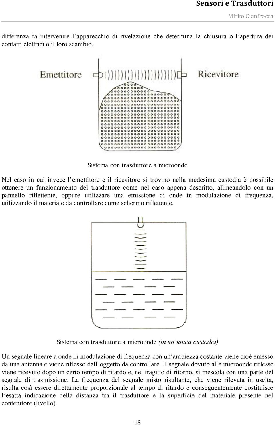 descritto, allineandolo con un pannello riflettente, oppure utilizzare una emissione di onde in modulazione di frequenza, utilizzando il materiale da controllare come schermo riflettente.