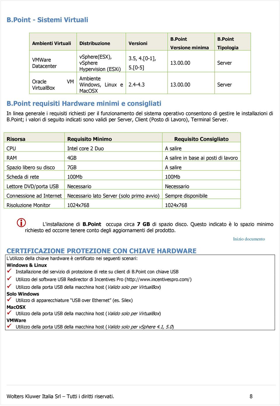 00 Server 2.4-4.3 13.00.00 Server In linea generale i requisiti richiesti per il funzionamento del sistema operativo consentono di gestire le installazioni di B.