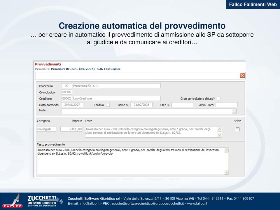 provvedimento di ammissione allo SP da