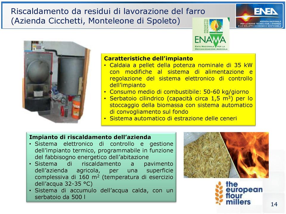 biomassa con sistema automatico di convogliamento sul fondo Sistema automatico di estrazione delle ceneri Impianto di riscaldamento dell azienda Sistema elettronico di controllo e gestione dell