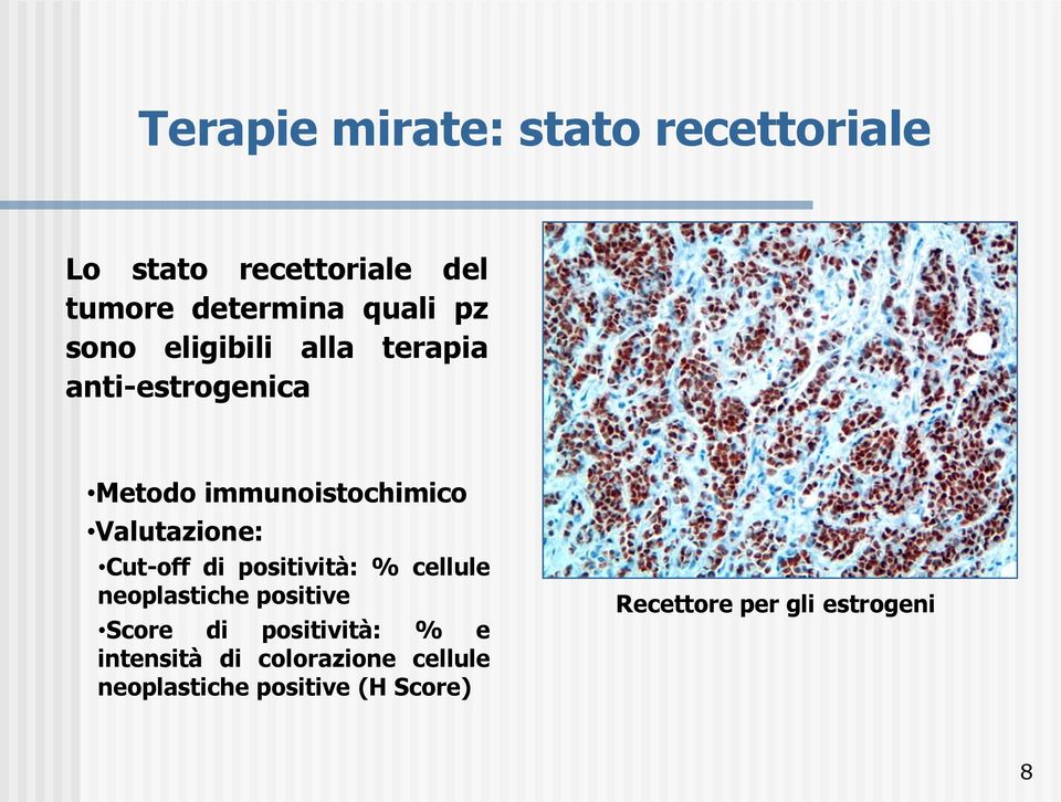 Cut-off di positività: % cellule neoplastiche positive Score di positività: % e