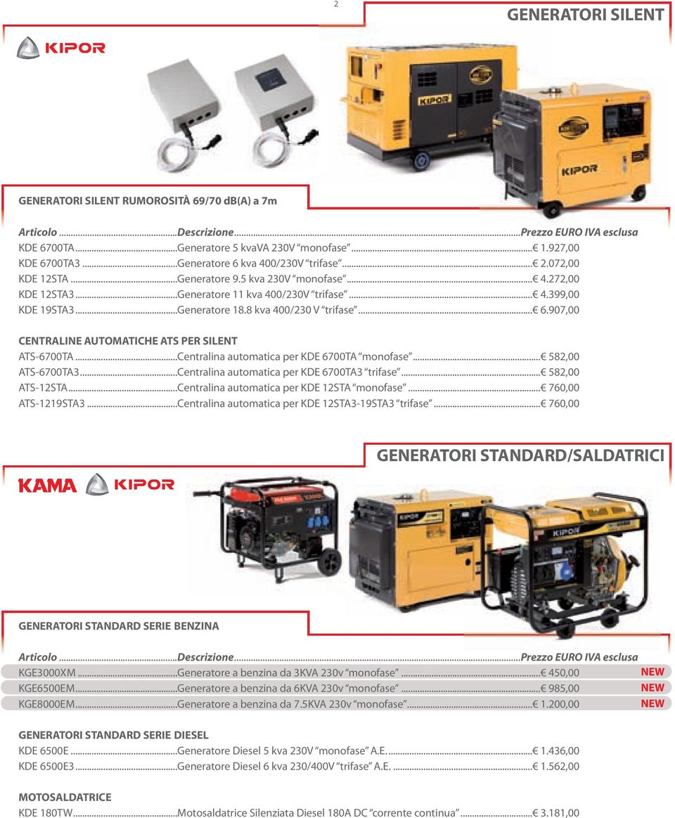 907,00 CENTRALINE AUTOMATICHE ATS PER SILENT ATS-6700TA...Centralina automatica per KDE 6700TA monofase... 582,00 ATS-6700TA3...Centralina automatica per KDE 6700TA3 trifase... 582,00 ATS-12STA.