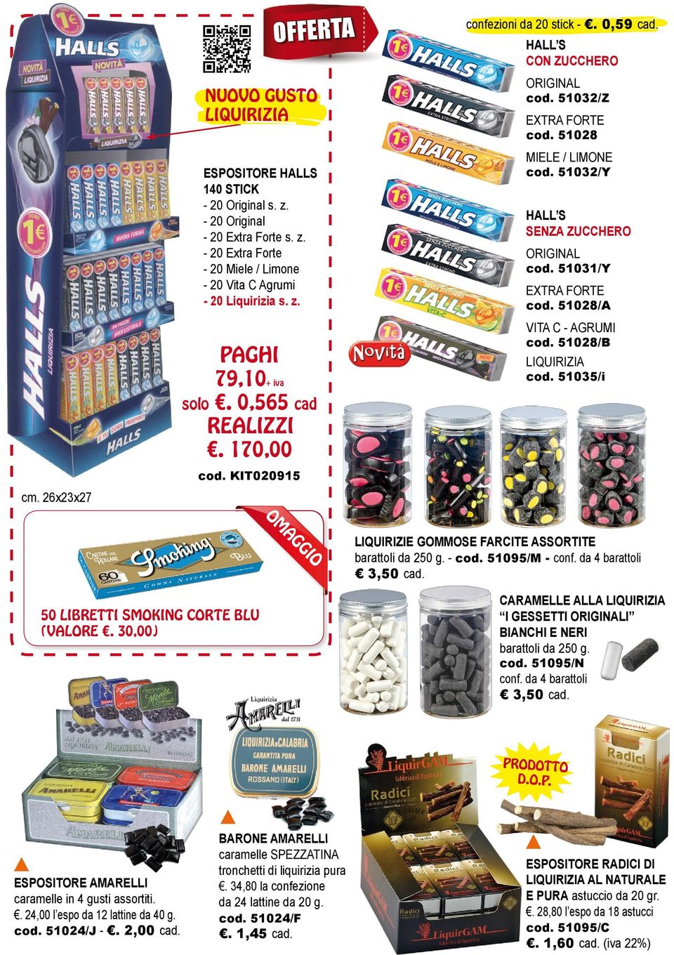 51032/Y HALL S SENZA ZUCCHERO ORIGINAL cod. 51031/Y EXTRA FORTE cod. 51028/A VITA C - AGRUMI cod. 51028/B LIQUIRIZIA cod. 51035/i LIQUIRIZIE GOMMOSE FARCITE ASSORTITE barattoli da 250 g. - cod.