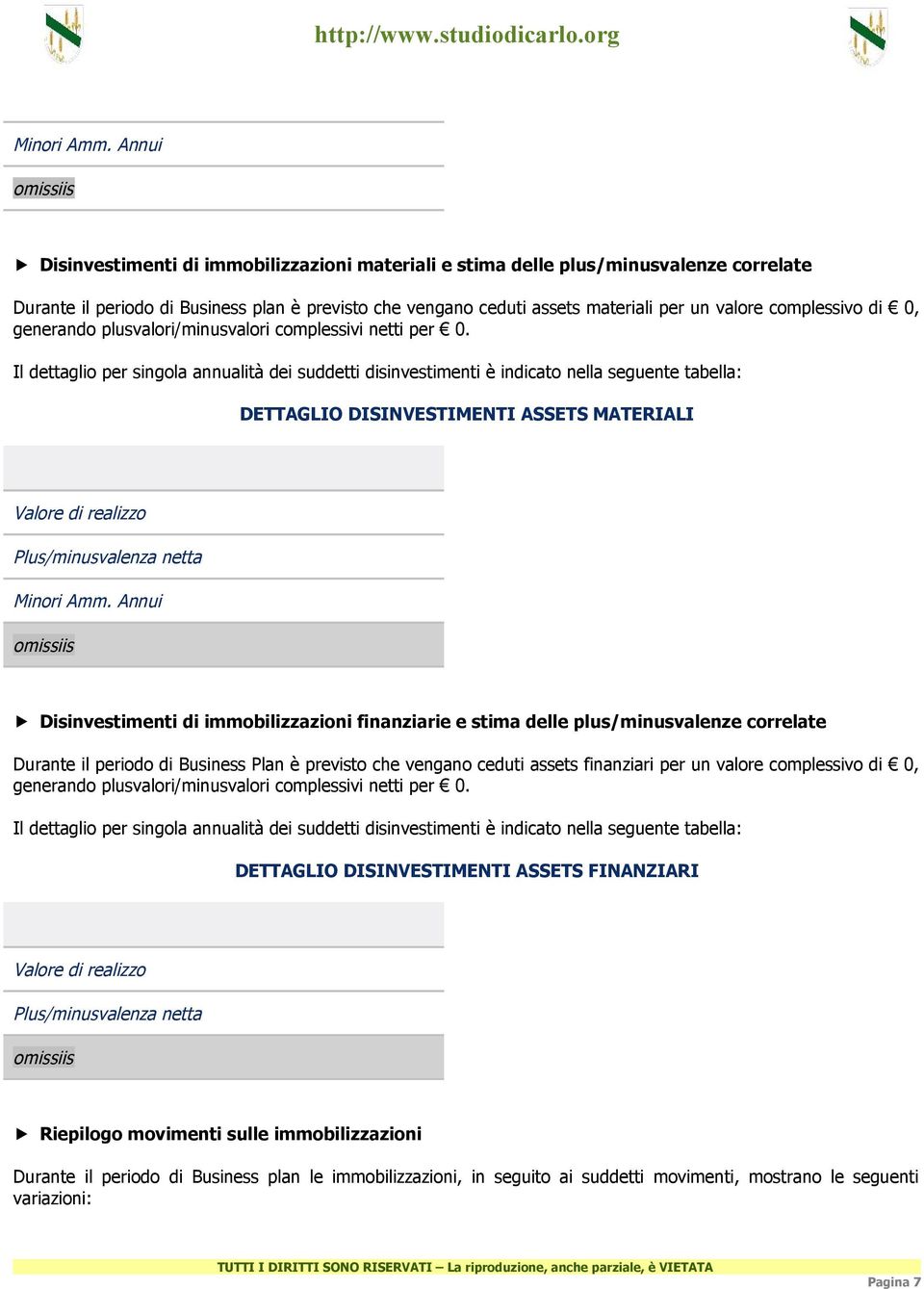 complessivo di 0, generando plusvalori/minusvalori complessivi netti per 0.