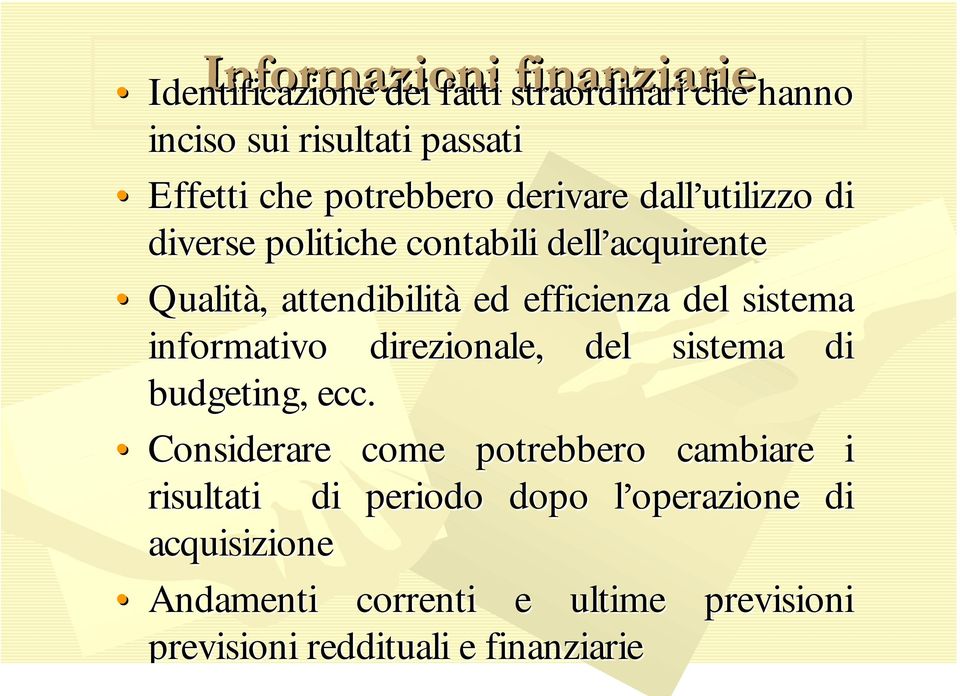 informativo direzionale, del sistema di budgeting,, ecc.