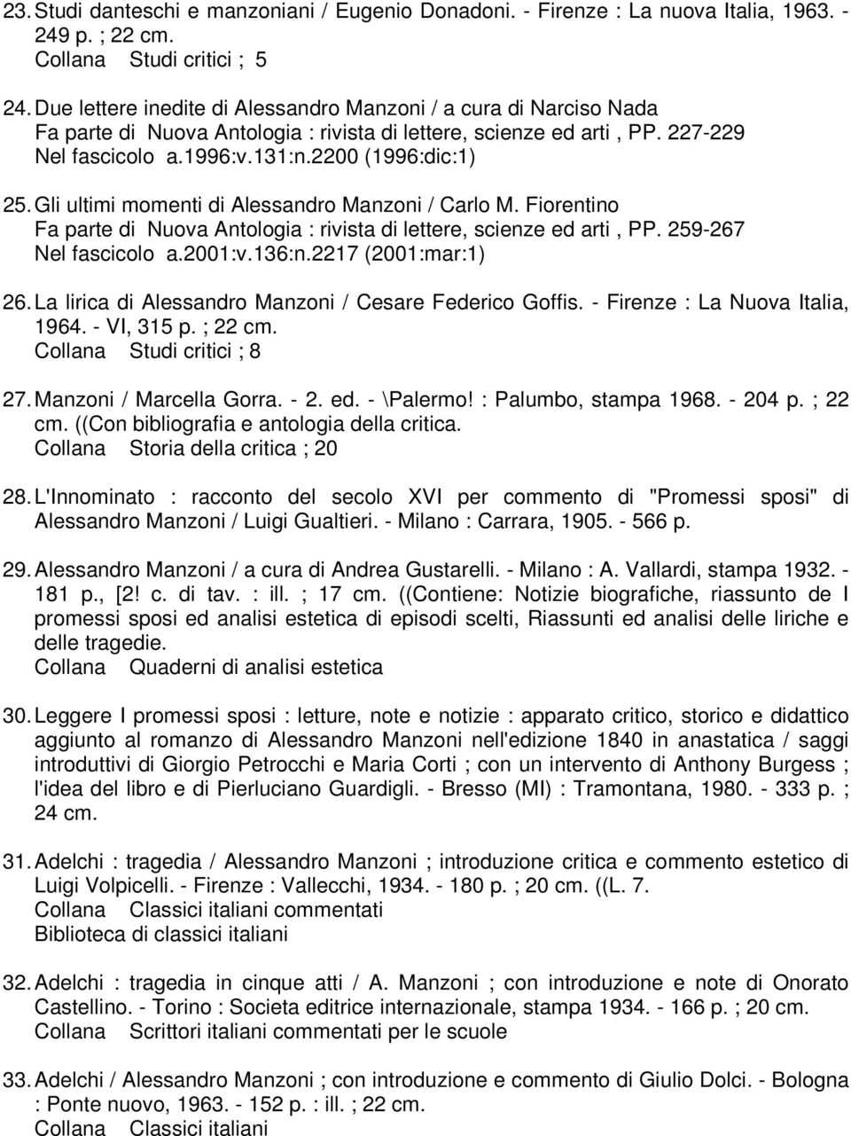 Gli ultimi momenti di Alessandro Manzoni / Carlo M. Fiorentino Fa parte di Nuova Antologia : rivista di lettere, scienze ed arti, PP. 259-267 Nel fascicolo a.2001:v.136:n.2217 (2001:mar:1) 26.