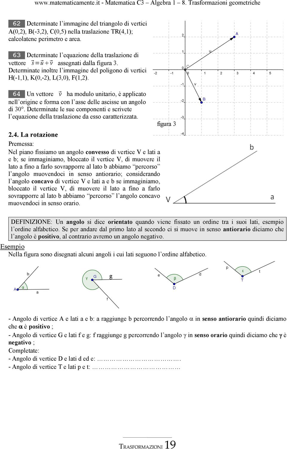 64 Un vettore v ha modulo unitario, è applicato nell origine e forma con l asse delle ascisse un angolo di 30.