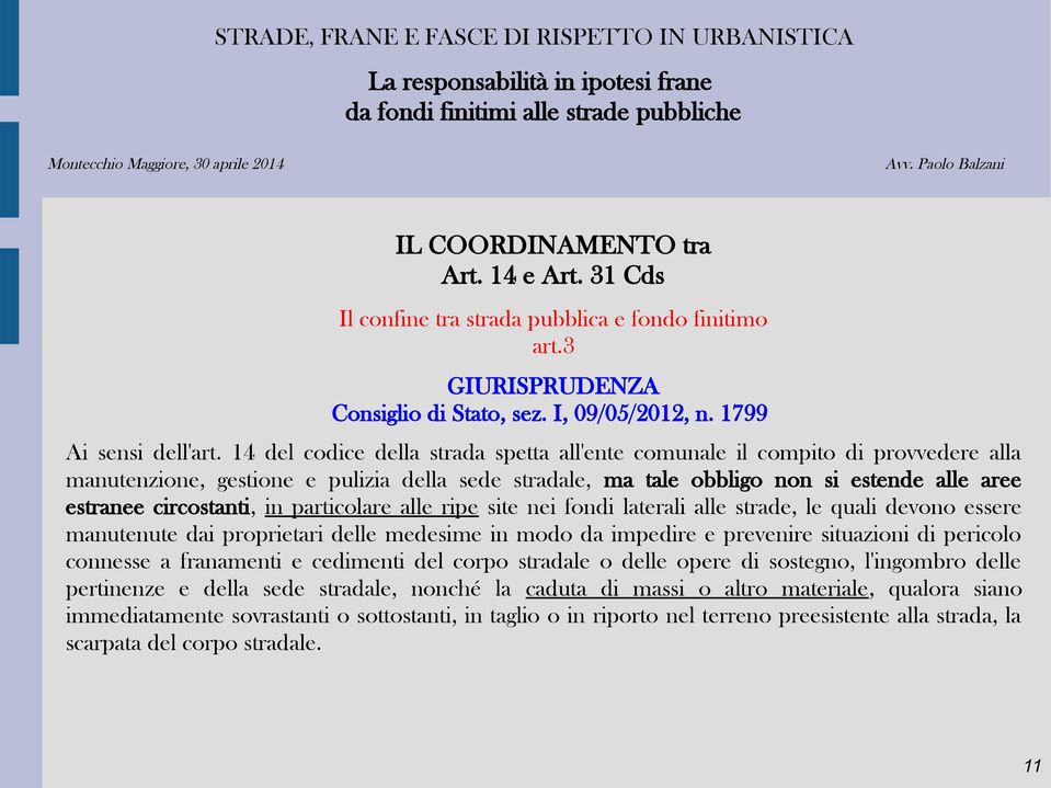 in particolare alle ripe site nei fondi laterali alle strade, le quali devono essere manutenute dai proprietari delle medesime in modo da impedire e prevenire situazioni di pericolo connesse a