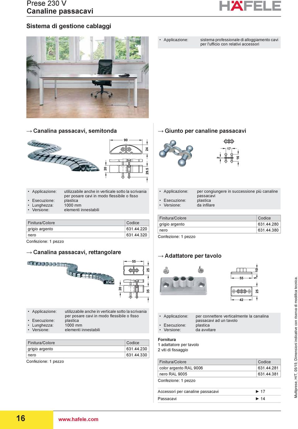 passacavi plastica da infilare Finitura/Colore grigio argento 631.44.