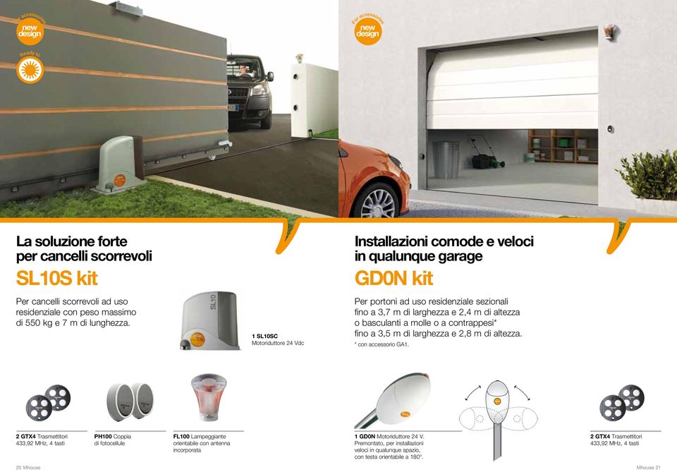 1 SL10SC Motoriduttore 24 Vdc Installazioni comode e veloci in qualunque garage GD0N kit Per portoni ad uso residenziale sezionali fino a 3,7 m di