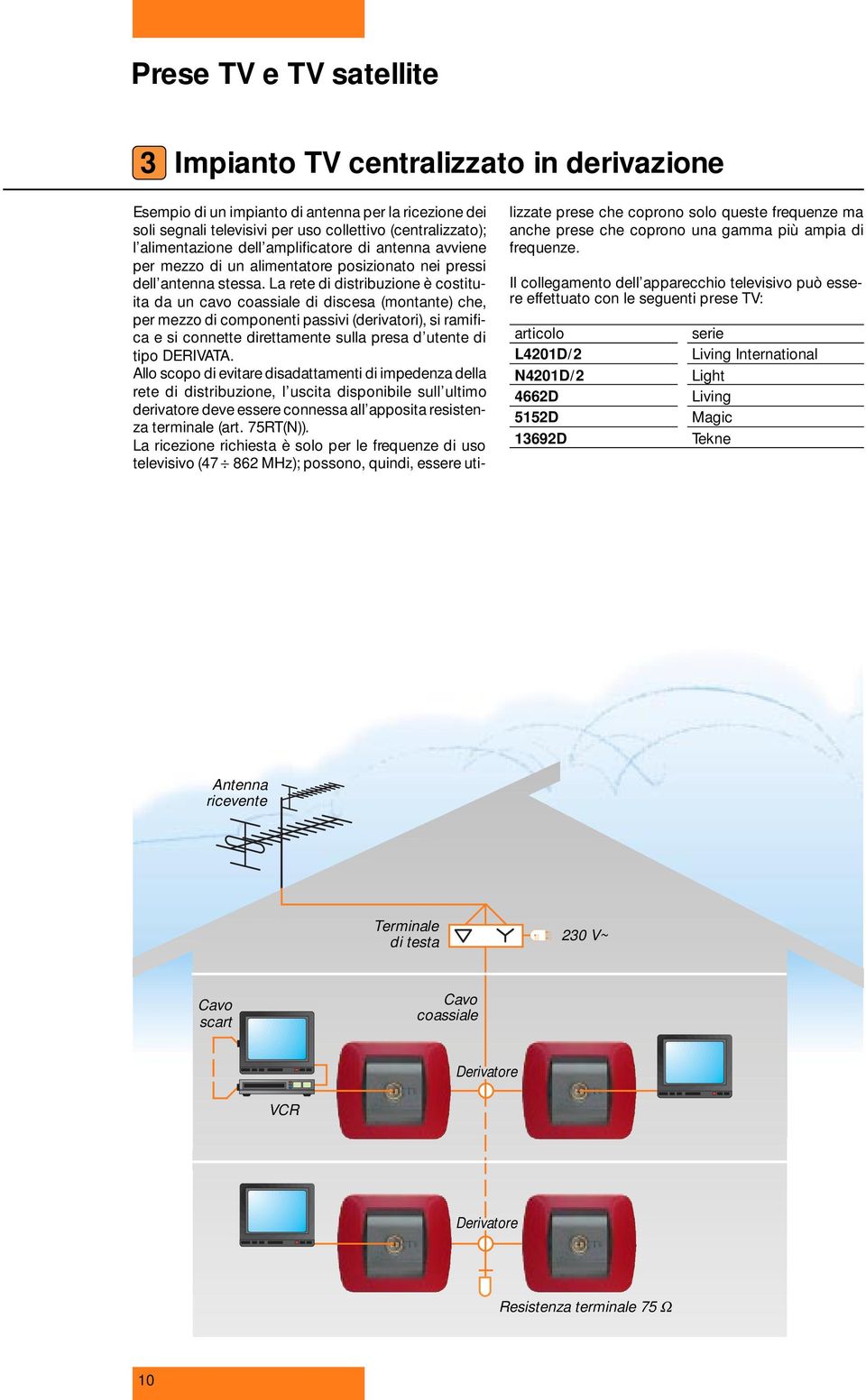 La rete di distribuzione è costituita da un cavo coassiale di discesa (montante) che, per mezzo di componenti passivi (derivatori), si ramifica e si connette direttamente sulla presa d utente di tipo