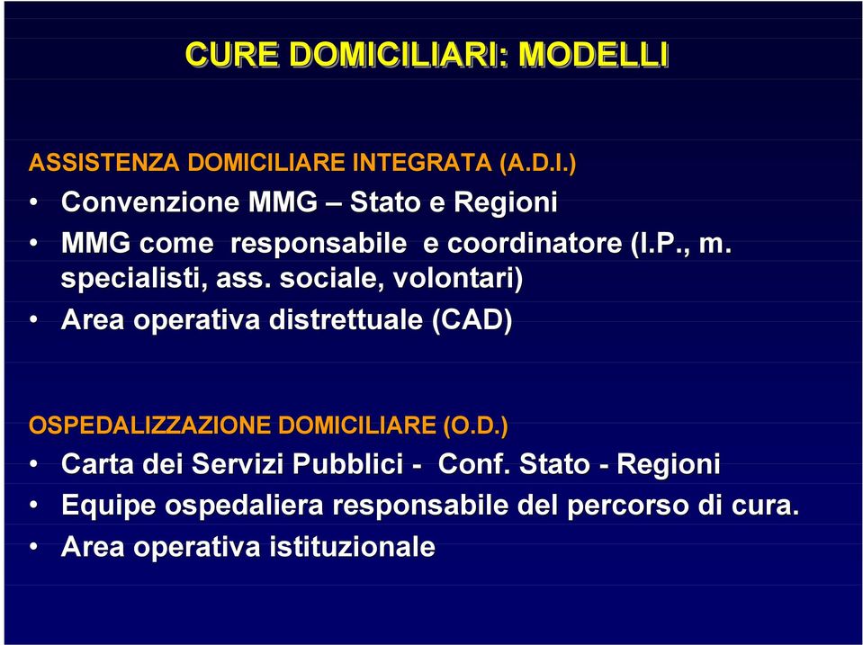 . sociale, volontari) Area operativa distrettuale (CAD) OSPEDALIZZAZIONE DOMICILIARE (O.D.) Carta dei Servizi Pubblici - Conf.